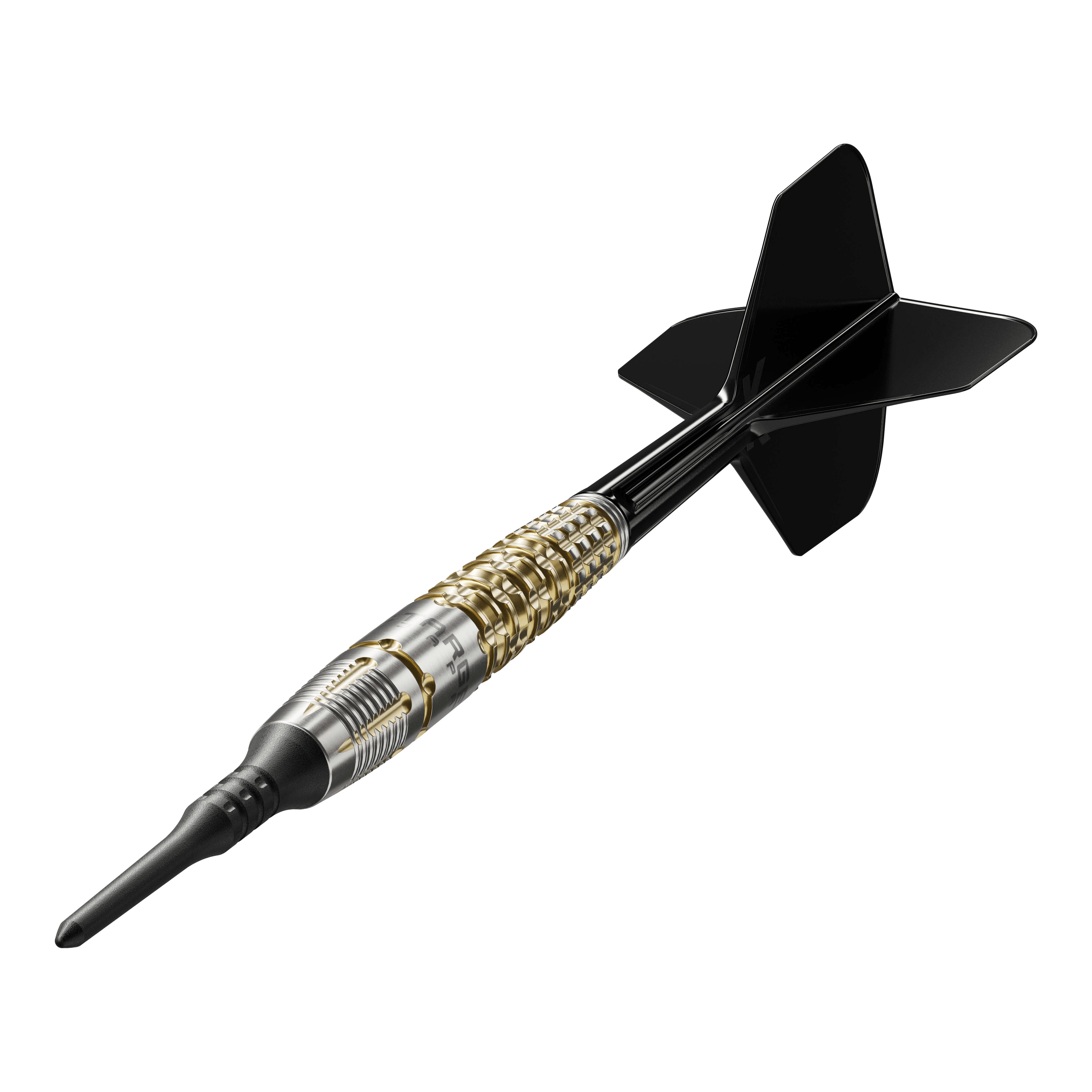 Target Japan Black Marque Warrior Soft Darts - 18.5g Dies ist der Target Japan Black Marque Warrior Softdart mit einem Gewicht von 18,5 Gramm. Er besitzt ein elegantes Design mit goldenen und silbernen Akzenten sowie schwarzen Flights.