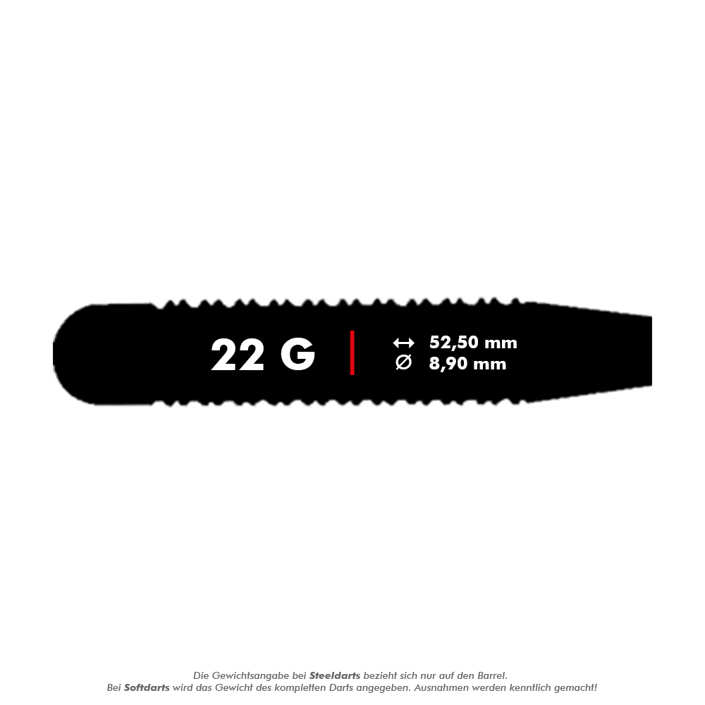 27520_Unicorn_Bullet_Gary_Anderson_Steeldarts_5_22g Das Bild zeigt einen Unicorn Bullet Gary Anderson Steeldart mit einem Gewicht von 22 Gramm. Die Abmessungen sind 52,50 mm Länge und 8,90 mm Durchmesser.