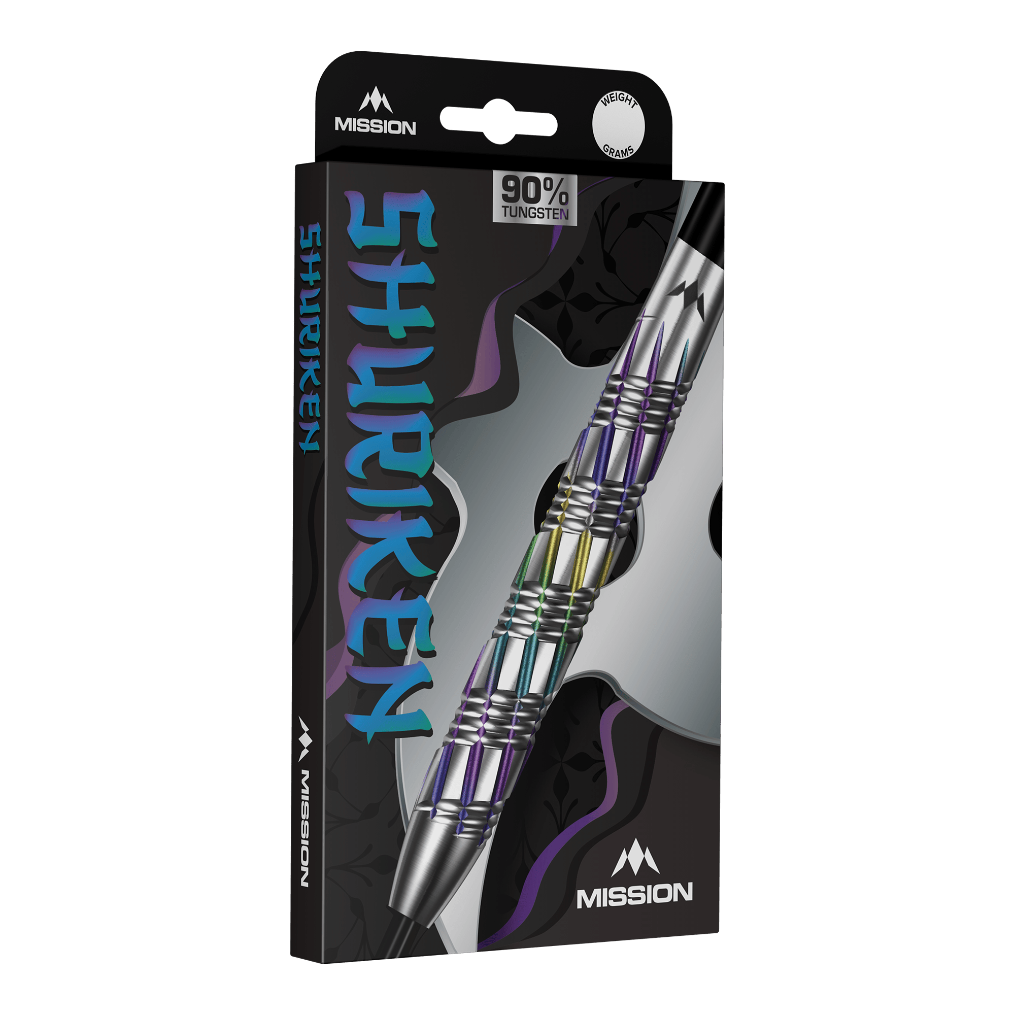 Mission Shuriken Steel Darts Auf dem Bild sind Mission Shuriken Steeldarts zu sehen. Das Foto zeigt die Steeldarts aus einer anderen Perspektive.