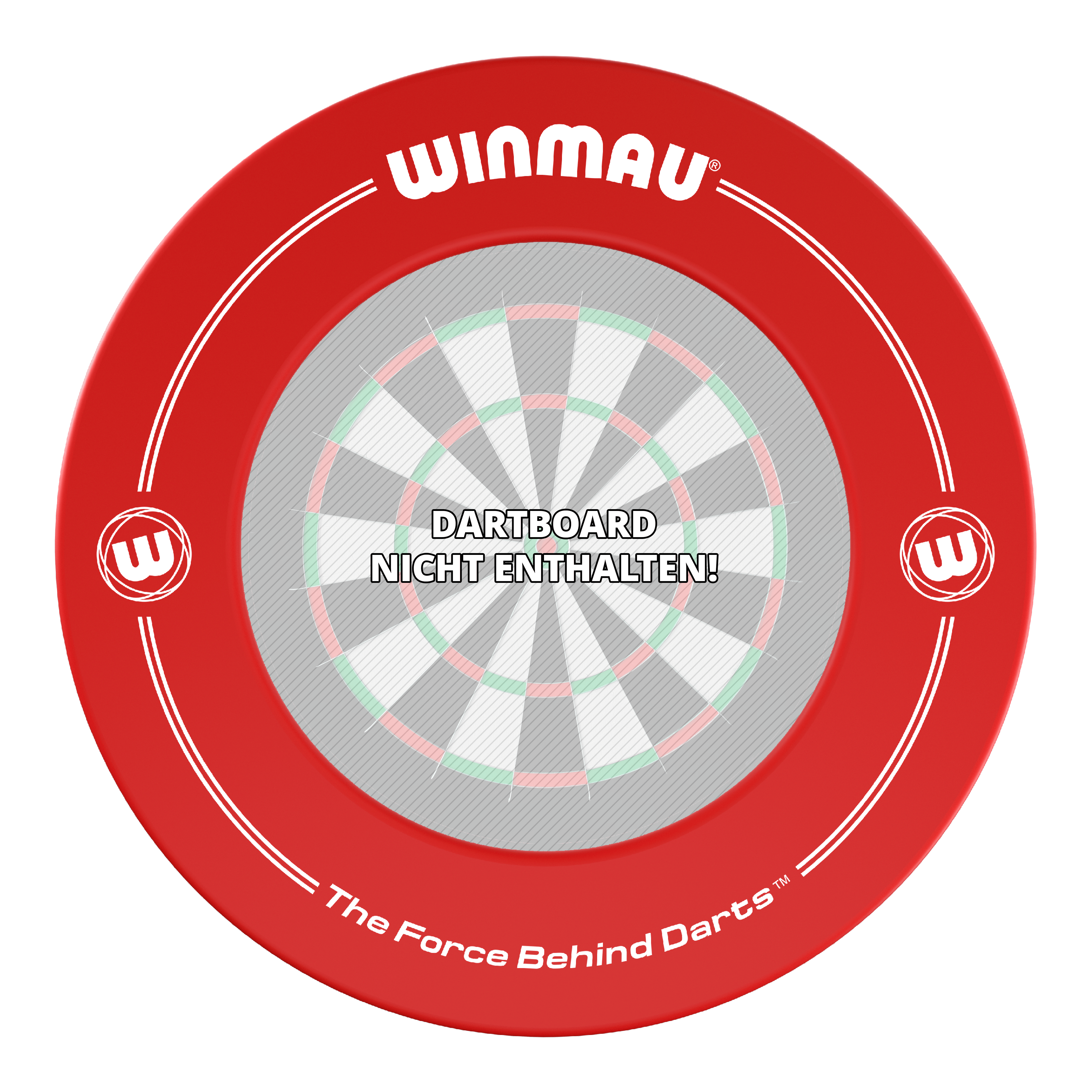 Auf dem Bild ist ein roter Dartboard-Surround der Marke Winmau zu sehen. In der Mitte steht der Hinweis: "Dartboard nicht enthalten!"