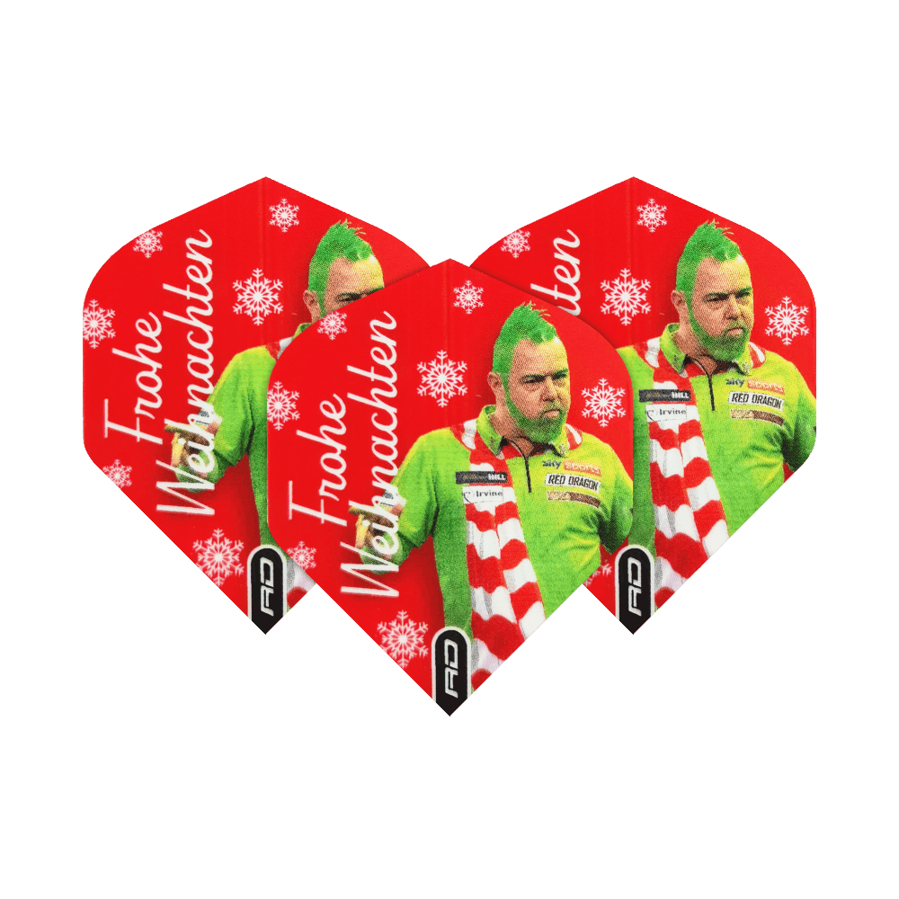 Red Dragon Peter Wright Grinch Standard Christmas Flights Abgebildet sind die Red Dragon Peter Wright Grinch Standard Weihnachtsflights. Die Flights sind mit einem weihnachtlichen Motiv gestaltet.