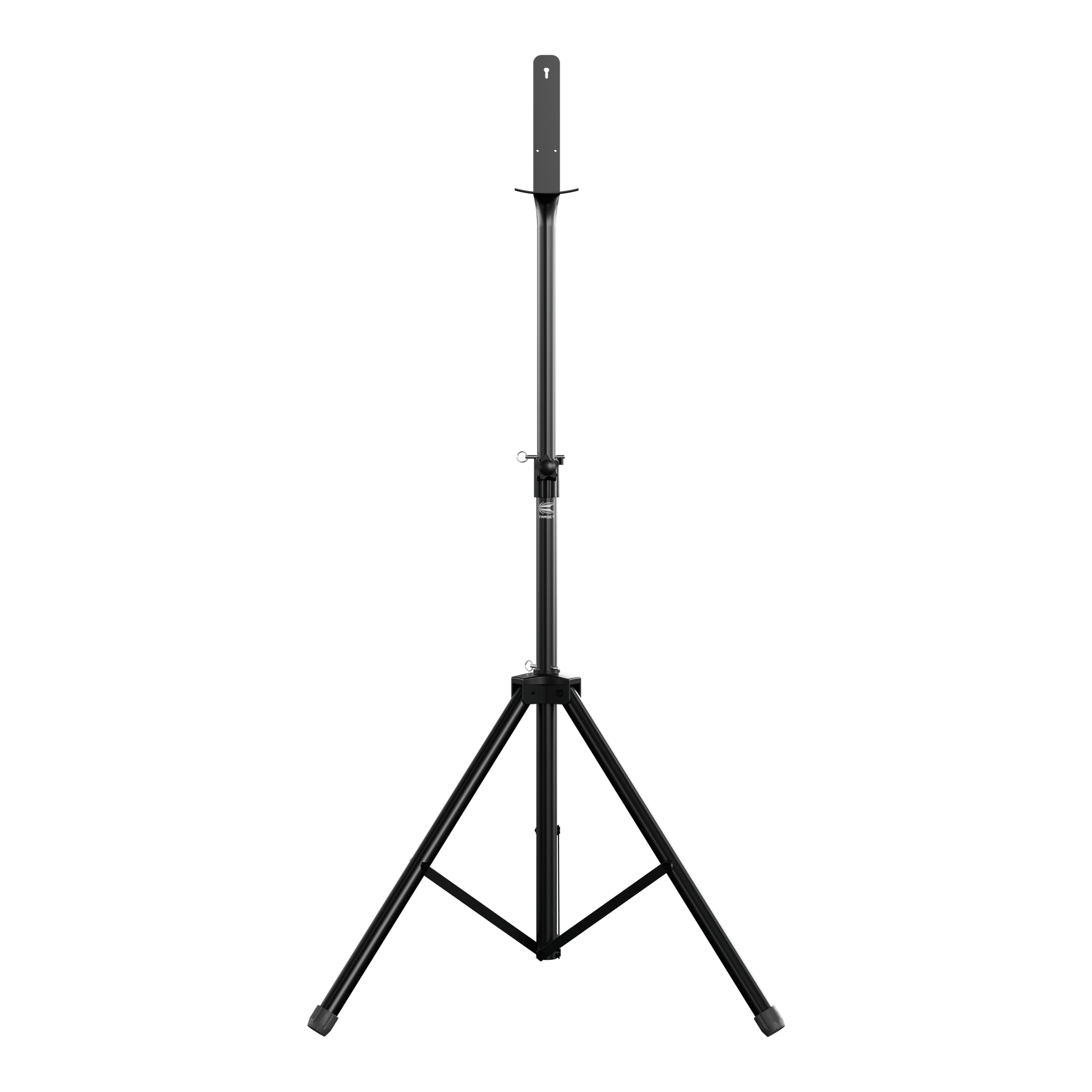 Target Dartboard Stand Das Bild zeigt einen Target Dartboard Stand mit einem stabilen, dreibeinigen Stativ. Der Ständer ist höhenverstellbar und eignet sich zum Aufhängen eines Dartboards.