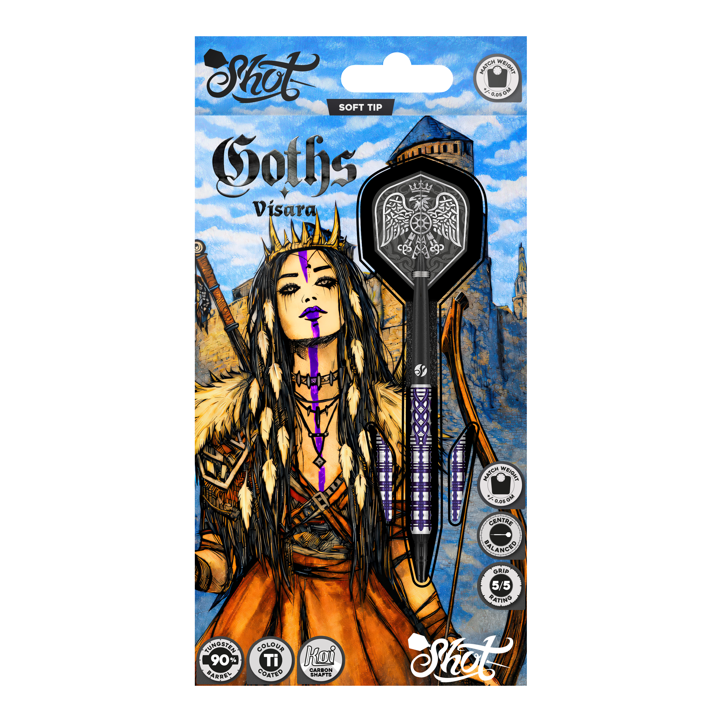 Shot Goths Visara Soft Darts - 20g Hier sieht man die Shot Goths Visara Softdarts - 20g. Diese hochwertigen Softdarts sind speziell für den Freizeitsport entworfen.