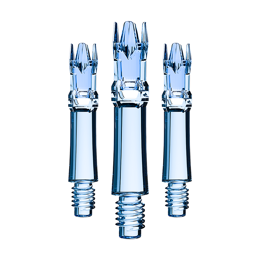 Abgebildet ist ein Set blauer transparenter Ersatzshafts. Die Shafts sind nebeneinander gelegt.
