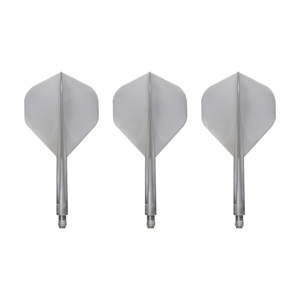 Condor_AXE_Metallic_Pearl_Silver_Standard_Flights_1 Das Bild zeigt drei silberne Dart-Flights des Produkts "Condor AXE Metallic Flight-System Pearl Silver - Standard". Die Flights sind in einer Reihe nebeneinander angeordnet.