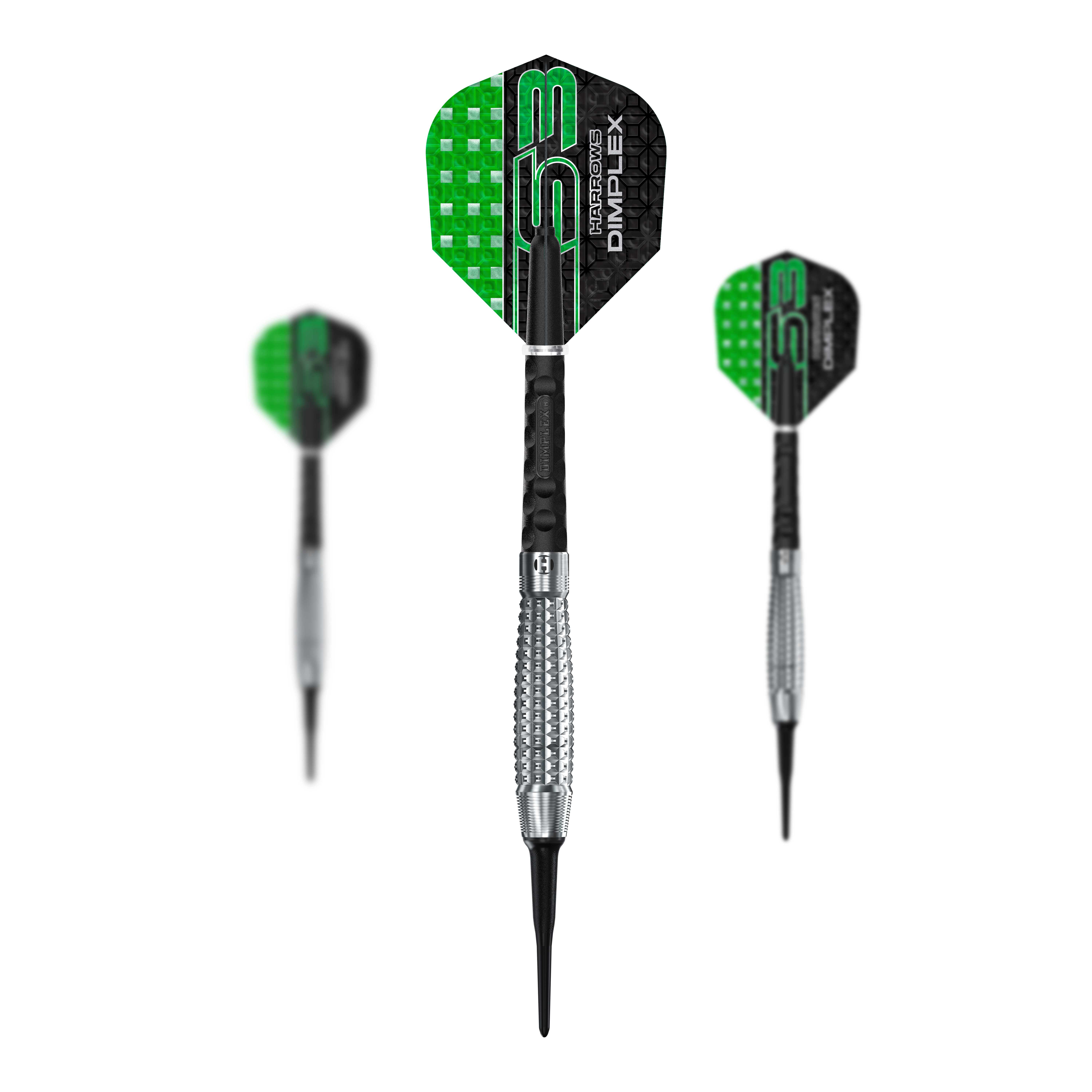Harrows Dimplex S3 Bomb soft darts Harrows Dimplex S3 Bomb Softdarts sind als Set abgebildet. Die Darts sind kompakt geformt.