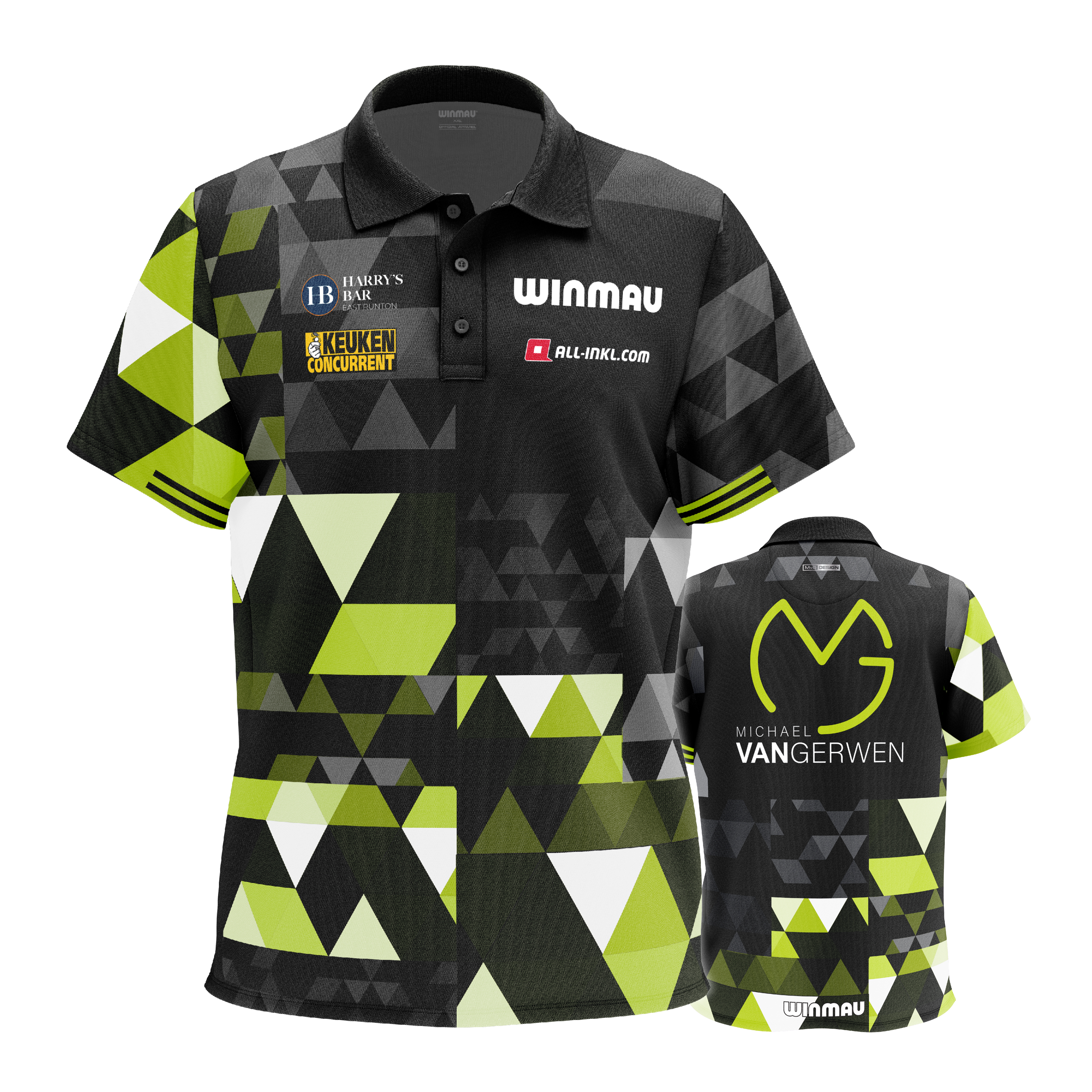 Winmau Michael Van Gerwen fan edition polo shirt Das Bild stellt das Winmau Michael Van Gerwen Fan-Edition Poloshirt dar. Es ist ein spezielles Fan-Shirt im Stil von Michael Van Gerwen.