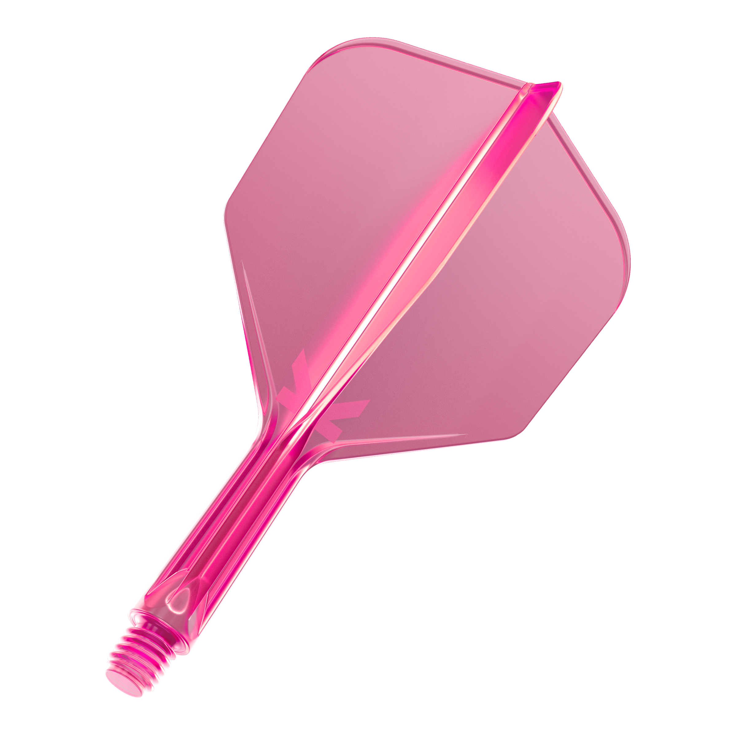 Target K-Flex No6 Flight System - Neon Pink Das Bild zeigt eine neonpinke Dartflügel-Kombination mit integriertem Schaft. Das Material wirkt durchsichtig und hat einen modernen Look.