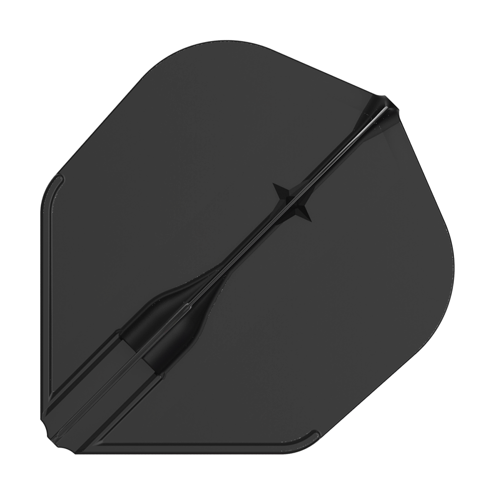 L-L-Style3EZ Flights Das Bild zeigt ein schwarzes Dart-Flight in Standardform. Es hat ein schlichtes, einfarbiges Design ohne weitere Muster.