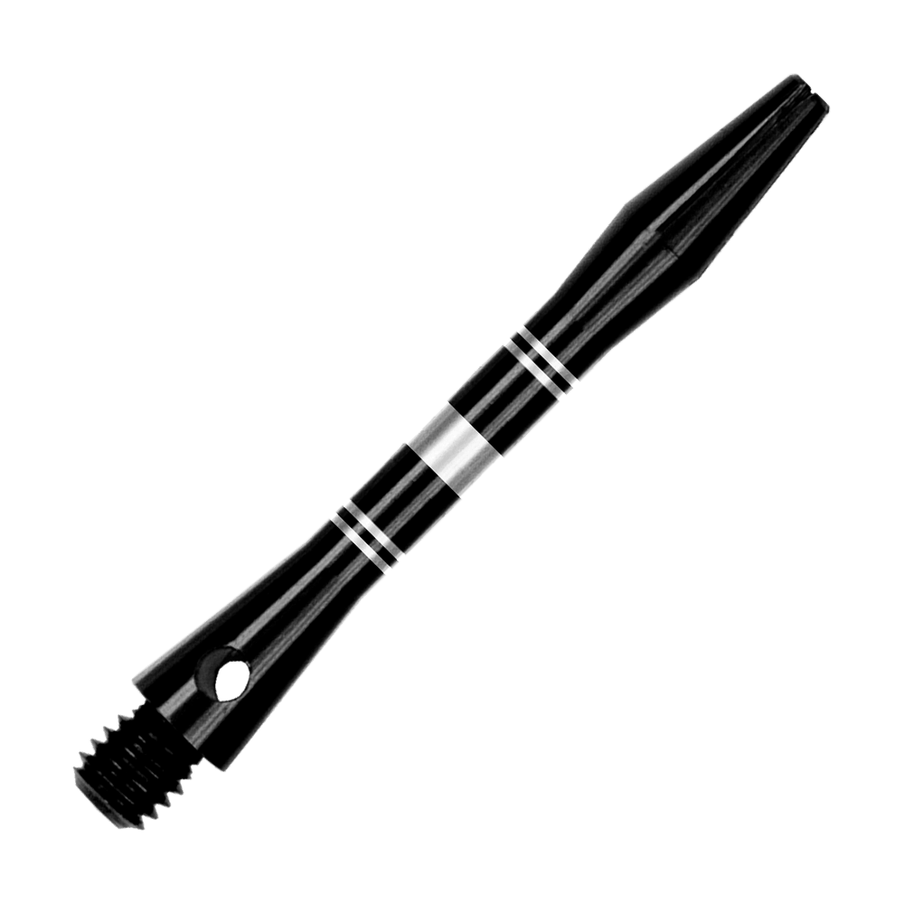 Ringed Aluminum Shafts - Black Silver Auf dem Bild sind Aluminium Shafts in Schwarz und Silber zu sehen. Das Produkt wird aus einer anderen Perspektive gezeigt.