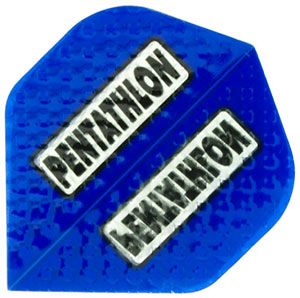 p4 Das Bild zeigt das Produkt "Pentathlon Flights P4" in der Farbe Blau. Auf dem Flight steht zweimal das Wort "Pentathlon" in weißen Buchstaben.