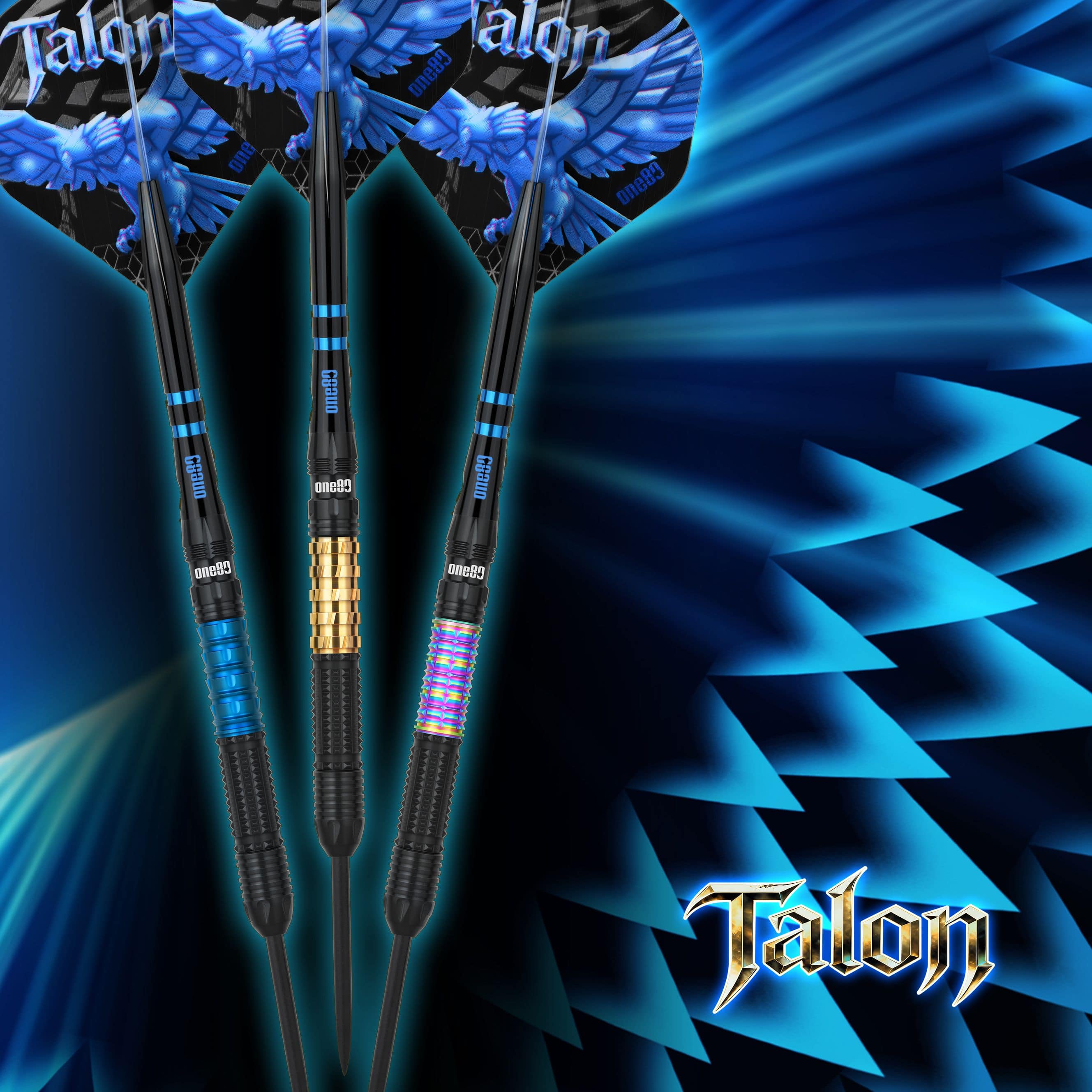 Das Bild präsentiert die One80 Talon Steeldarts. Diese Steeldarts überzeugen durch ihre besondere Griffigkeit.