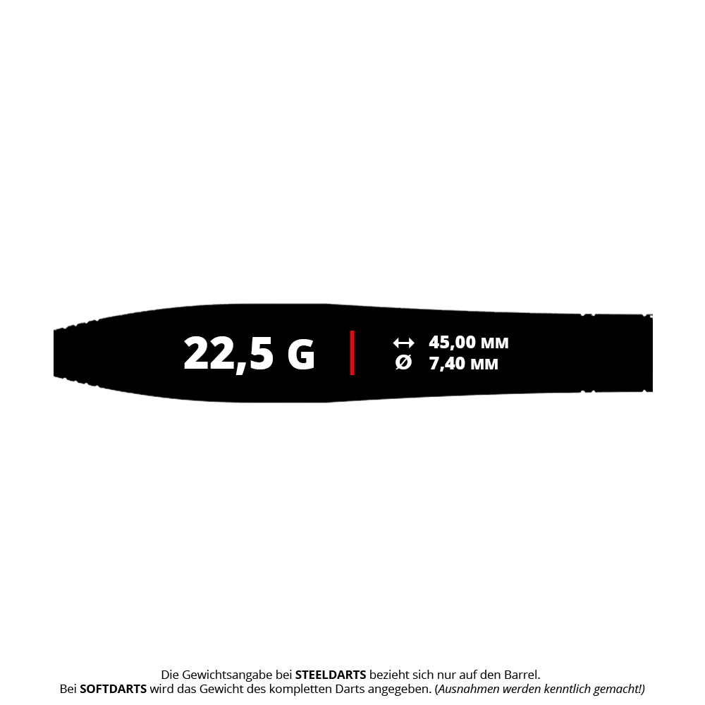 Caliburn Chord C3 steel darts - 22.5g Das Bild zeigt die Caliburn Chord C3 Steeldarts mit 22,5 Gramm. Diese Pfeile sind für professionelle Dartspieler geeignet.