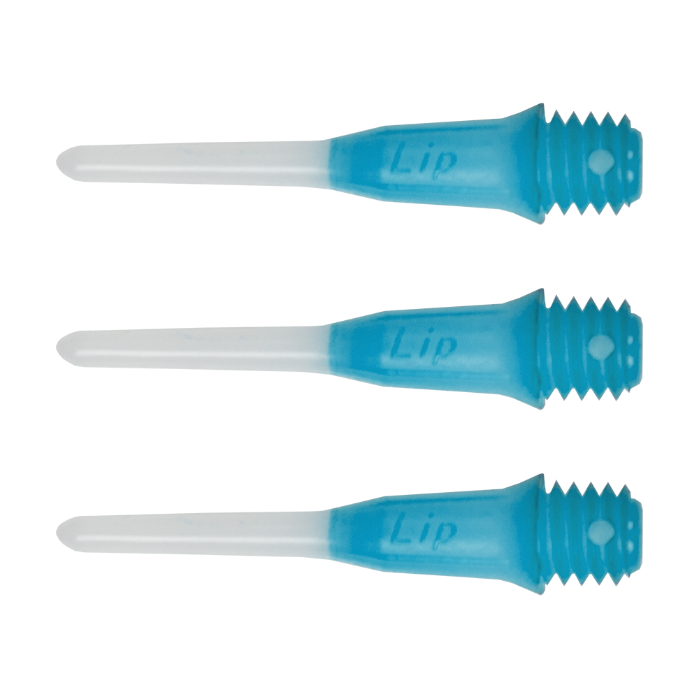 Das Bild zeigt das Produkt 'L-Style Two Tone Short Lippoints Hellblau (30er Pack)'. Es handelt sich wahrscheinlich um ein Set hellblauer Spitzen für Dartpfeile.