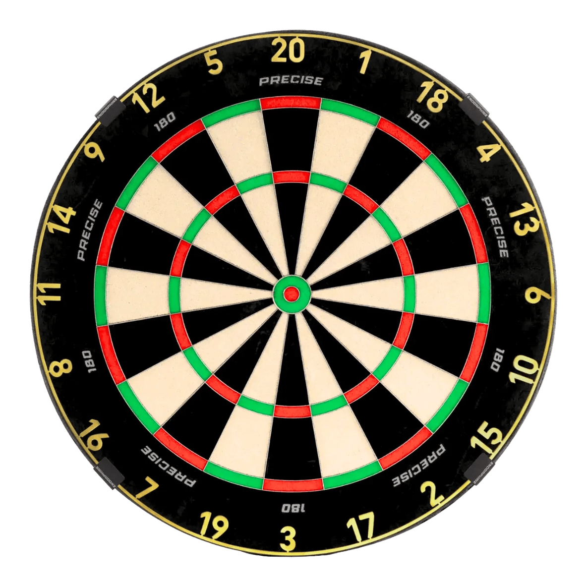 Precise 180 Endorphine Steel Dartboard with Numbered Ring - Gold Auf dem Bild ist das Precise 180 Endorphine Steeldartboard mit Nummernring in Gold dargestellt. Die Scheibe bietet einen edlen Look mit goldenem Zahlenring.