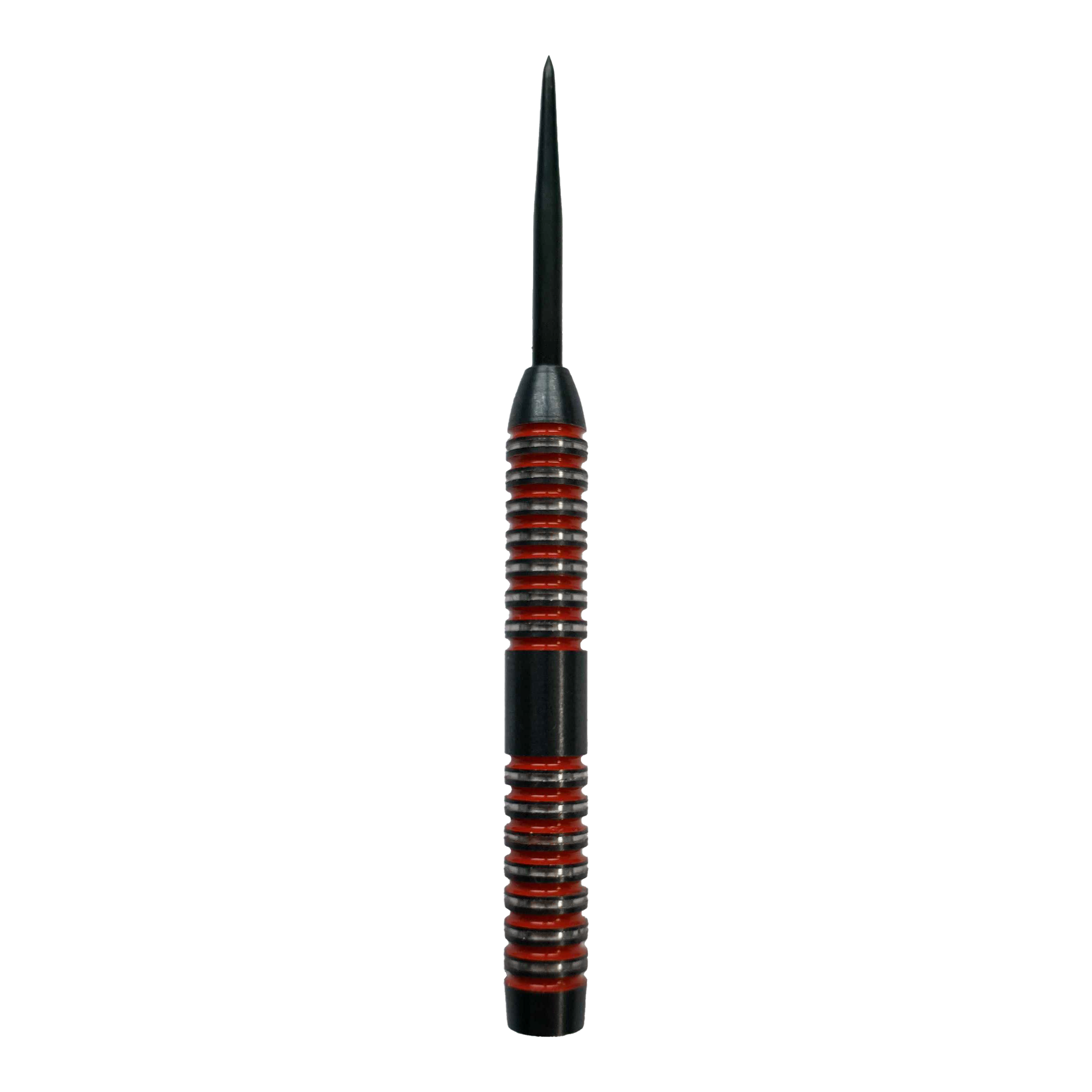 McDart Crimson Steeldart Barrels Das Bild zeigt einen McDart Crimson Steeldart Barrel mit schwarzem und rotem Design. Der Barrel hat eine gerillte Oberfläche für besseren Halt.