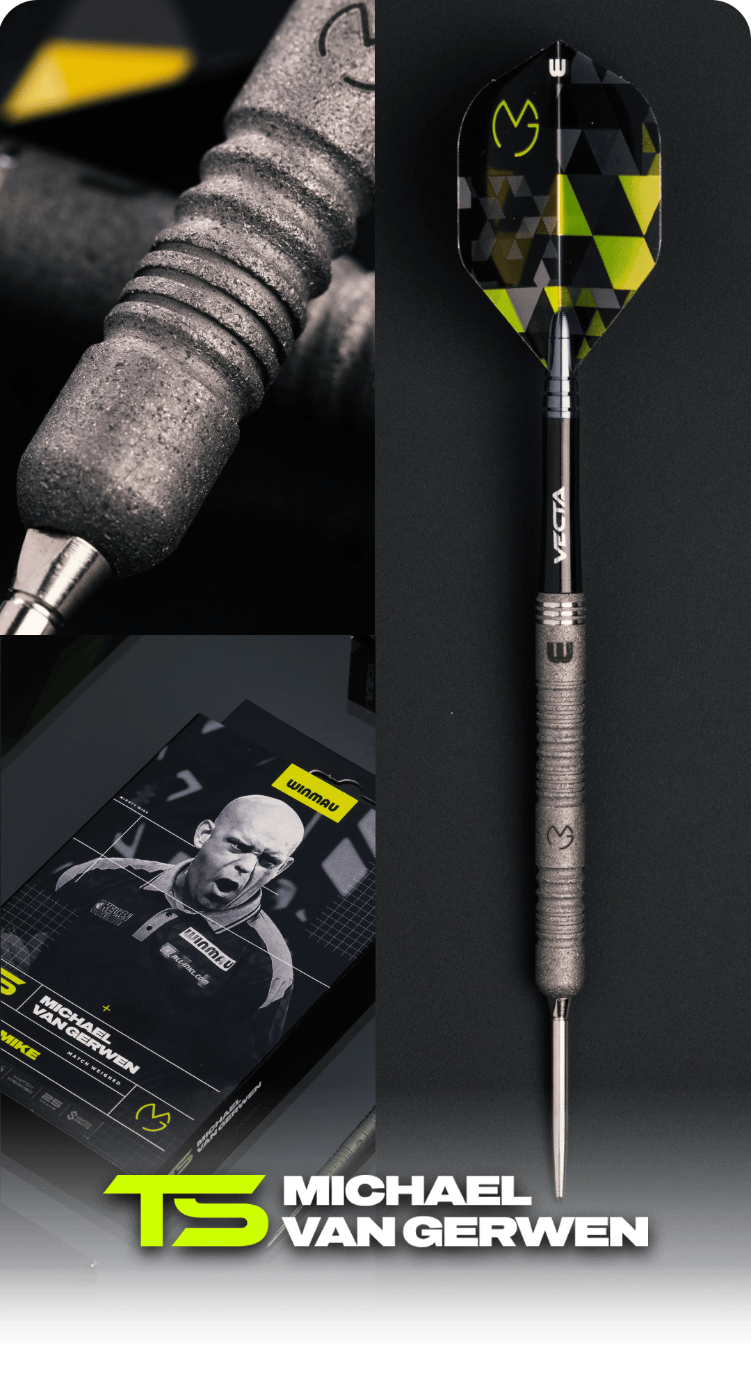Steeldarts sind im Vordergrund aufgereiht. Der Hintergrund bildet einen neutralen Rahmen.