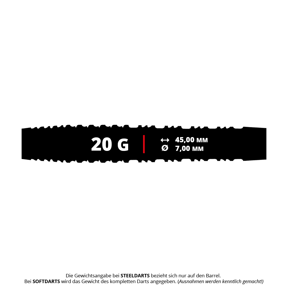 Das Bild zeigt die Shot Alchemy Runstel Softdarts mit 20g Gewicht. Diese Darts sind speziell für Softdartspieler konzipiert.