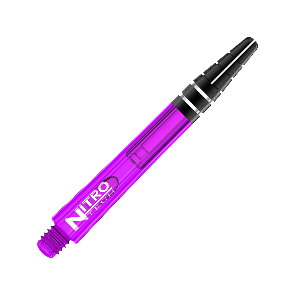 C612_Red_Dragon_Nitrotech_Shafts_Purple_42mm_2fkP2WfnBgFZfL Das Bild zeigt einen lila RedDragon Nitrotech Shaft. Der Schaft besteht aus Kunststoff und hat schwarze Akzente am oberen Ende.