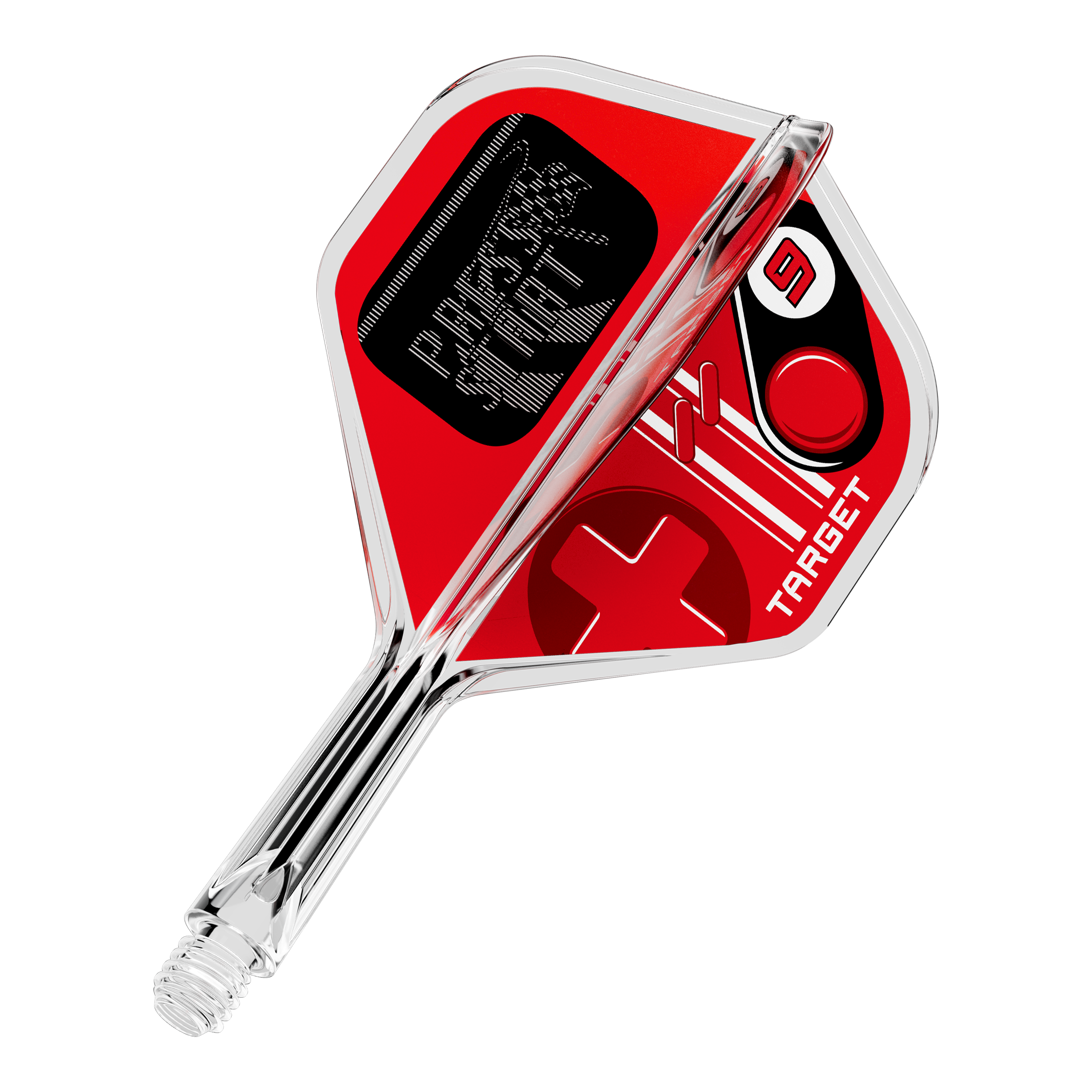 Zu sehen ist ein einzelner Dart Flight mit der Bezeichnung 410585 Target K-Flex PressStart No2 Standard 19mm. Es handelt sich um Zubehör für das Dartspiel.