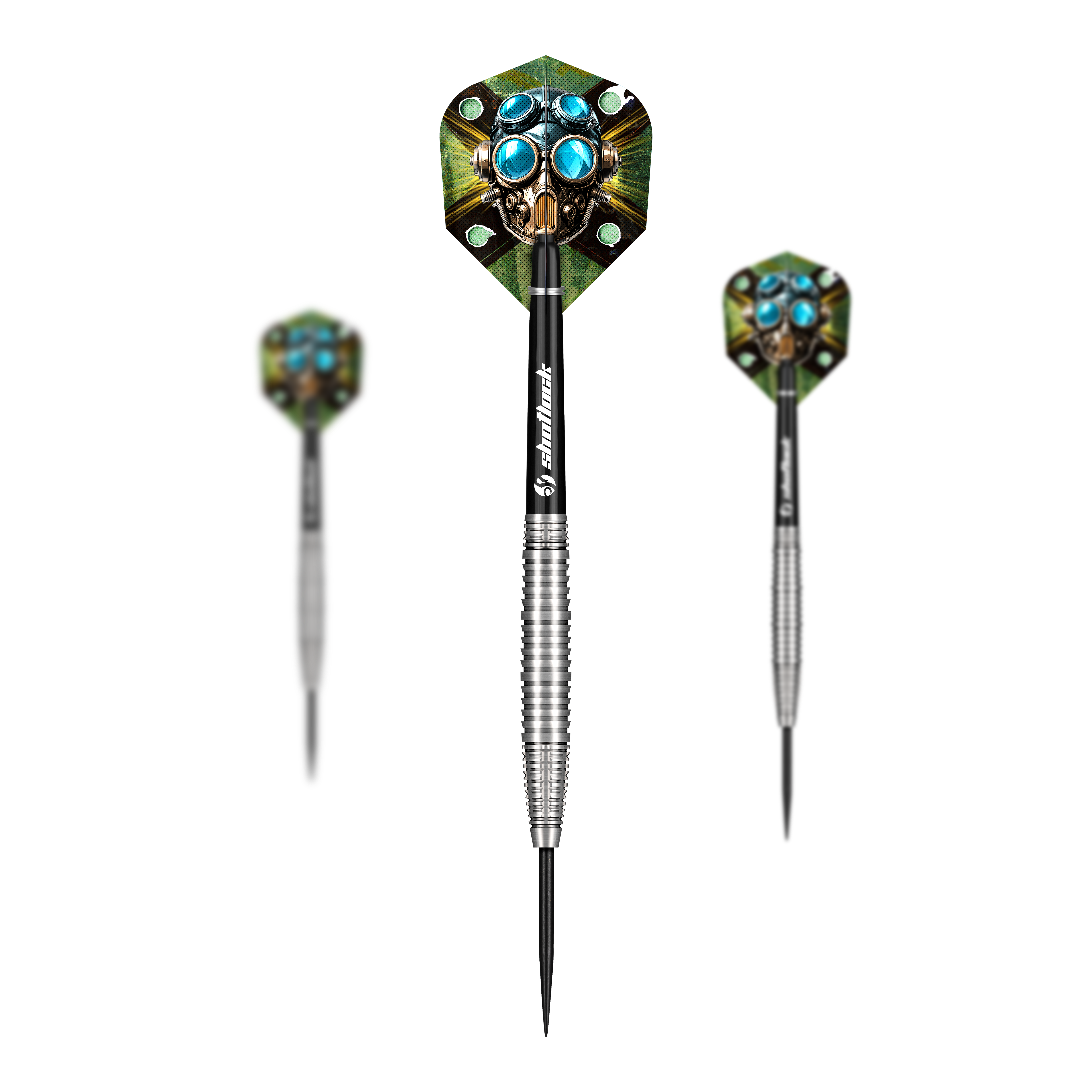 Shot Badlands Krush steel darts Hier sieht man die Shot Badlands Krush Steeldarts als Set. Das Produkt eignet sich für professionelle Dartspieler.