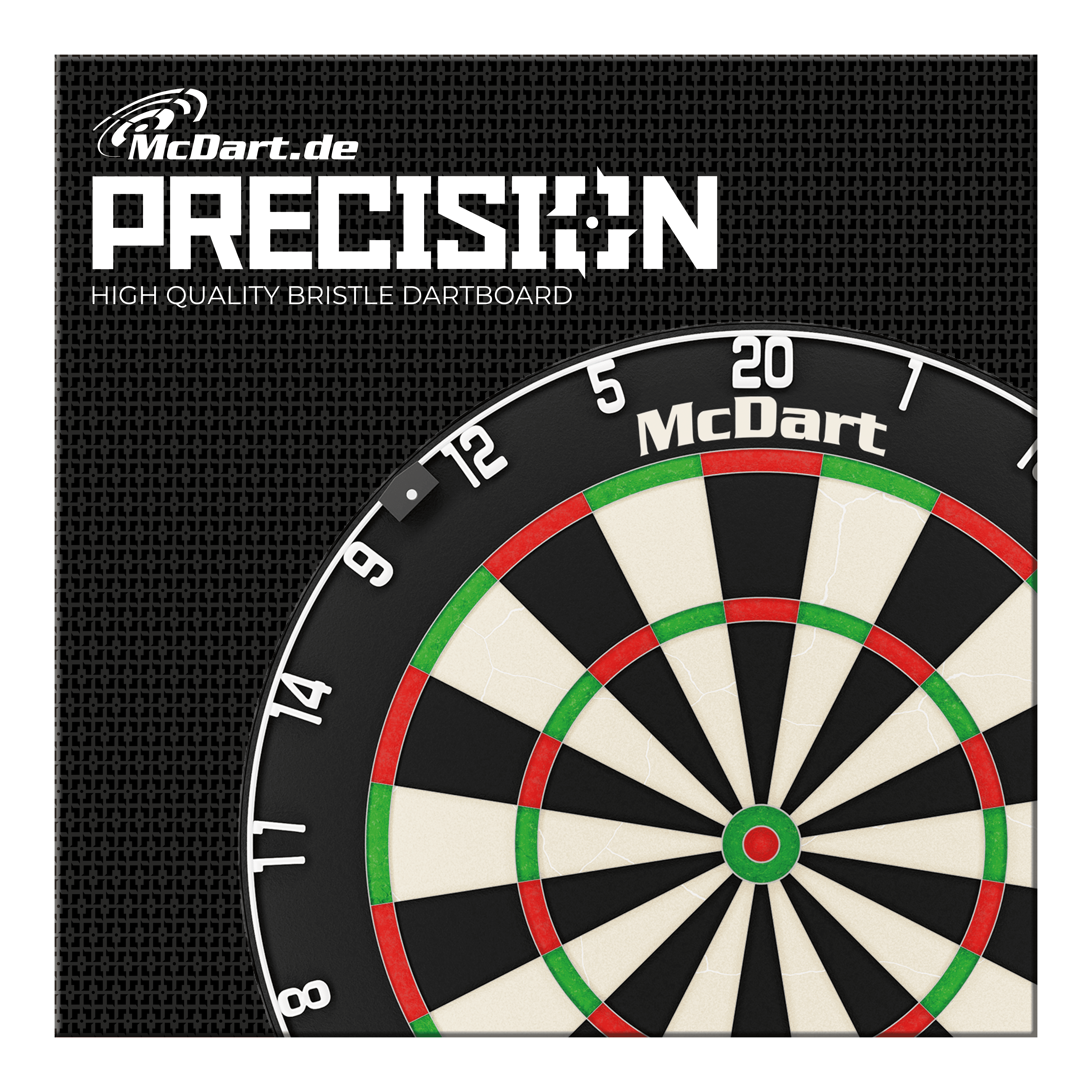 McDart Precision steel dartboard Das Bild zeigt das Produkt "McDart Precision Steeldartboard". Zu sehen ist ein hochwertiges Bristle-Dartboard mit dem McDart-Logo.