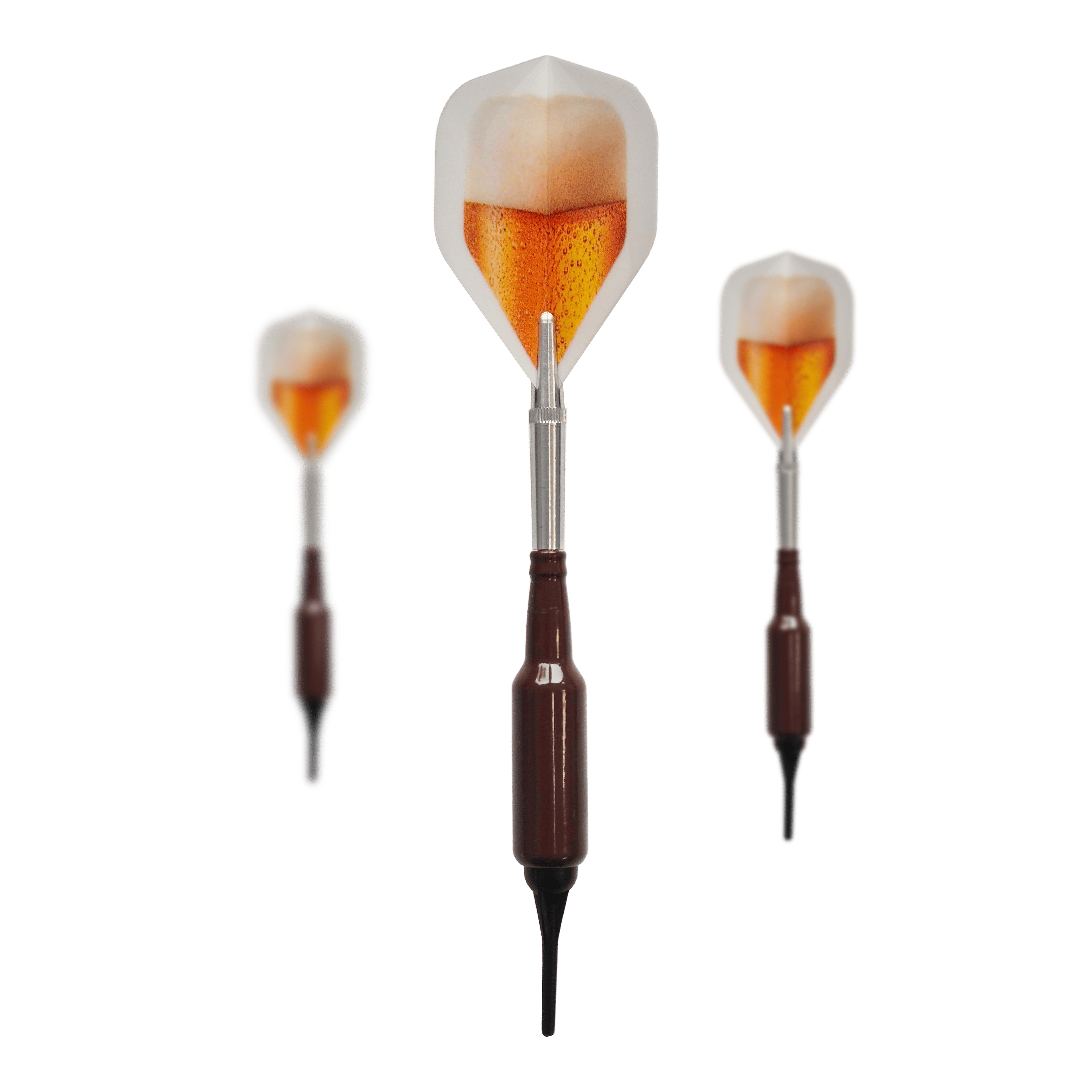 McDart Prost Beer Bottle Soft Darts with 100 Soft Dart Tips - 16.5 g Abgebildet ist ein Set McDart Prost Bierflaschen Softdarts mit 100 Softdartspitzen, 16,5 g. Diese Softdarts haben die Form einer Bierflasche und eignen sich ideal als Geschenk.