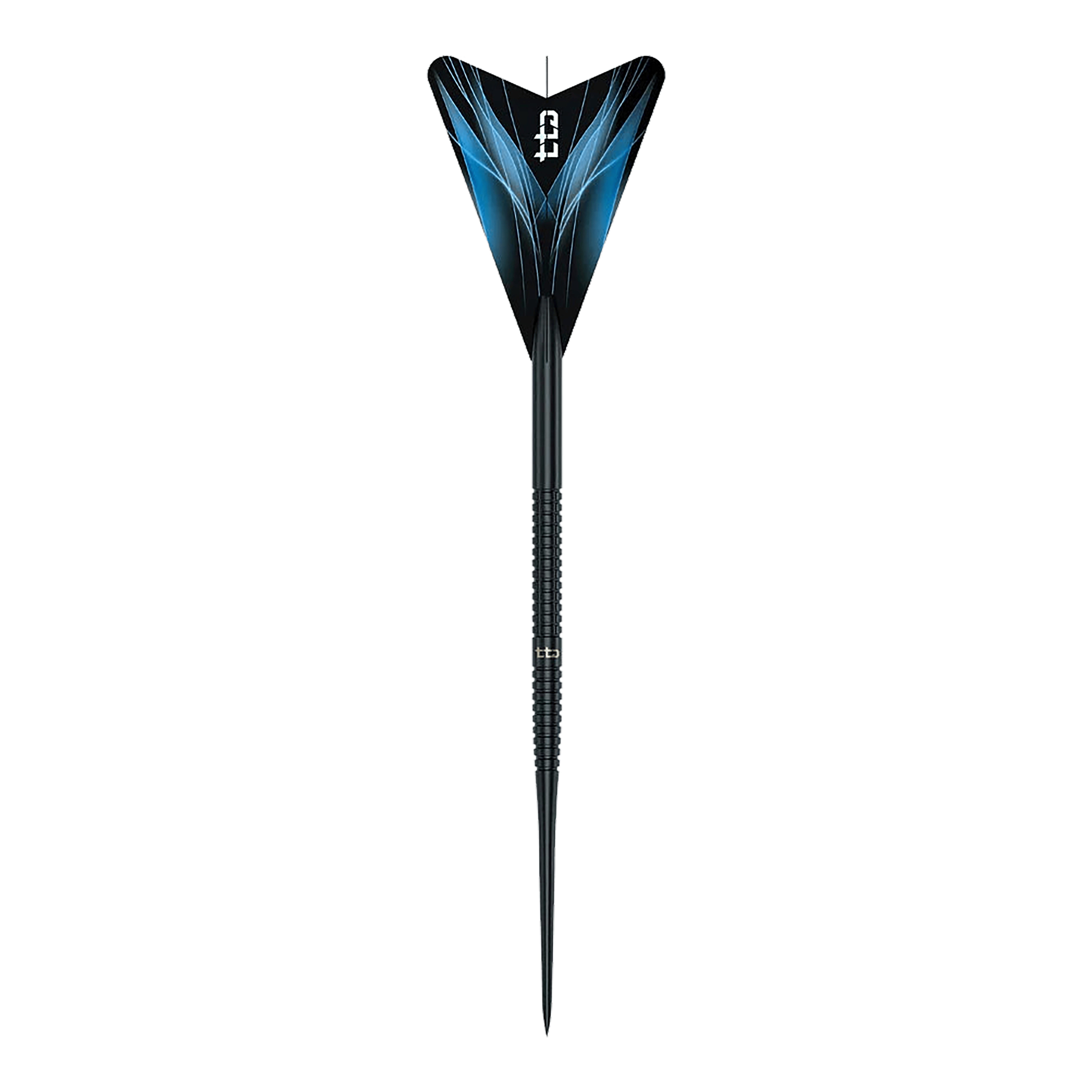 Auf dem Bild befindet sich das Produkt Caliburn TTD Complete Titanium T1 Black Steeldarts - 5g. Das Dart-Set ist in Schwarz gehalten.