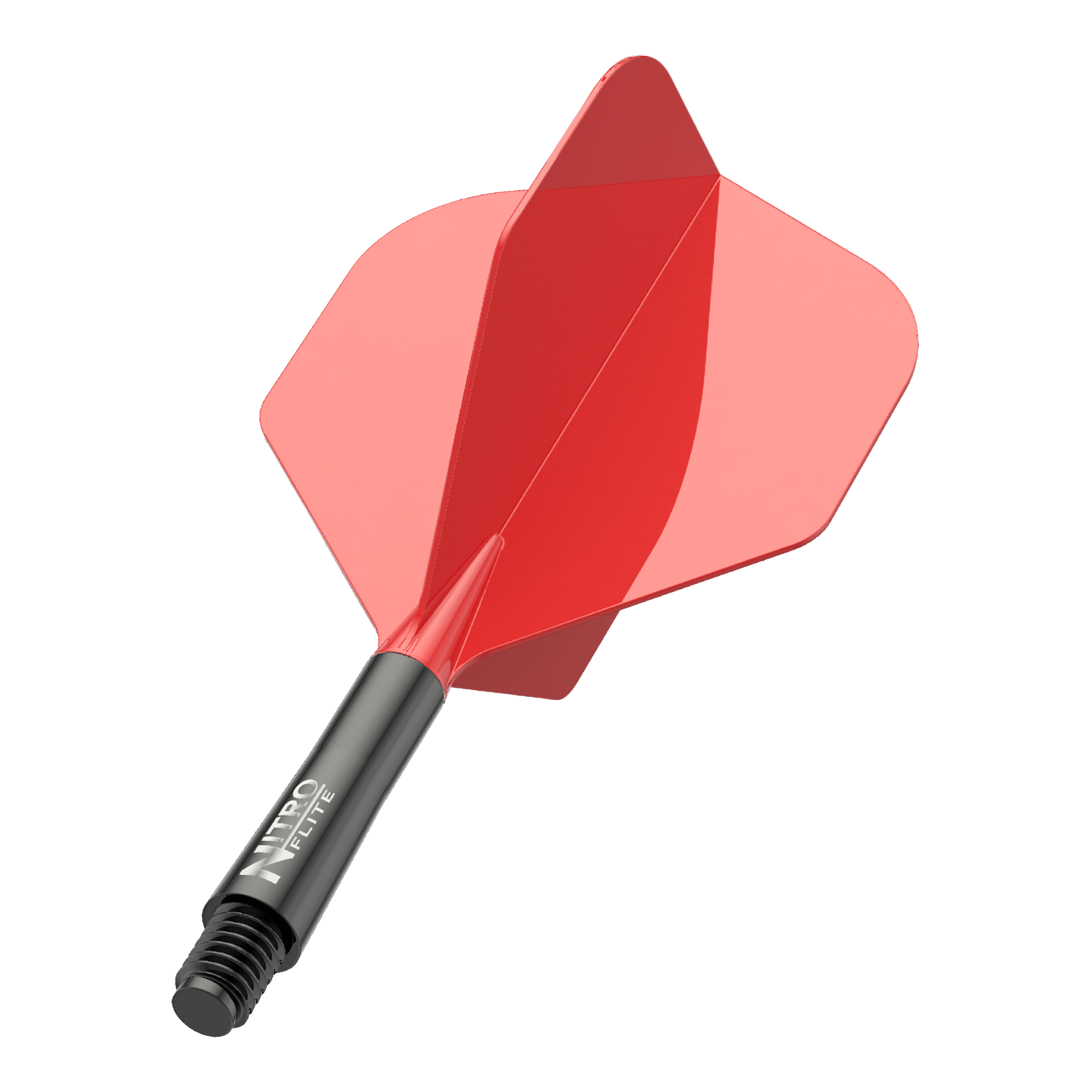 Red Dragon Nitroflite - Black Shaft Red No2 Flights Zu sehen ist ein Nitro-Flite in Schwarz und Rot, Short Größe, 22 mm. Das Bild zeigt die Details und Farben des Dart-Flights.