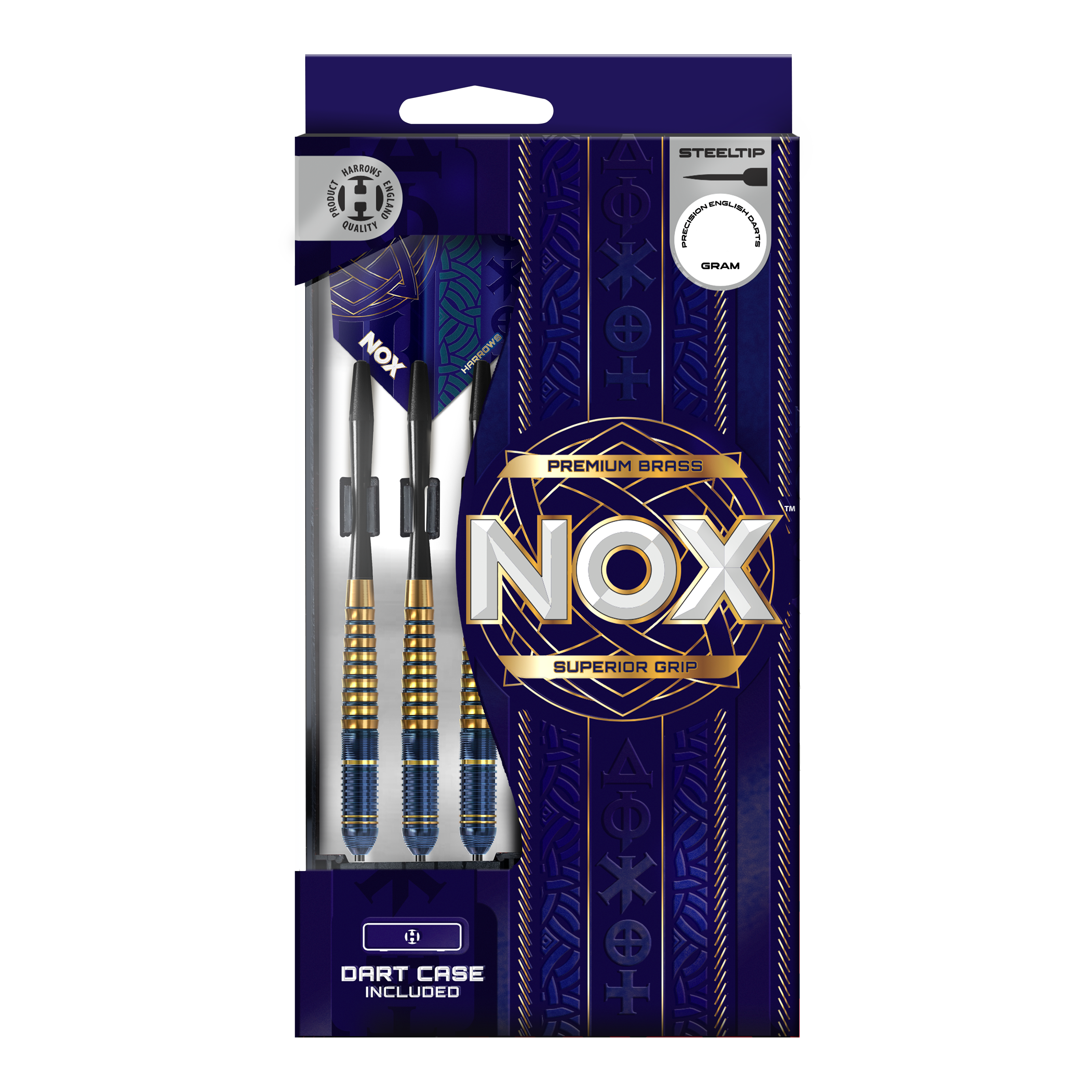 Zu sehen sind die Harrows Nox Premium Brass Steeldarts. Die Dartpfeile zeichnen sich durch ihre hohe Qualität und Robustheit aus.