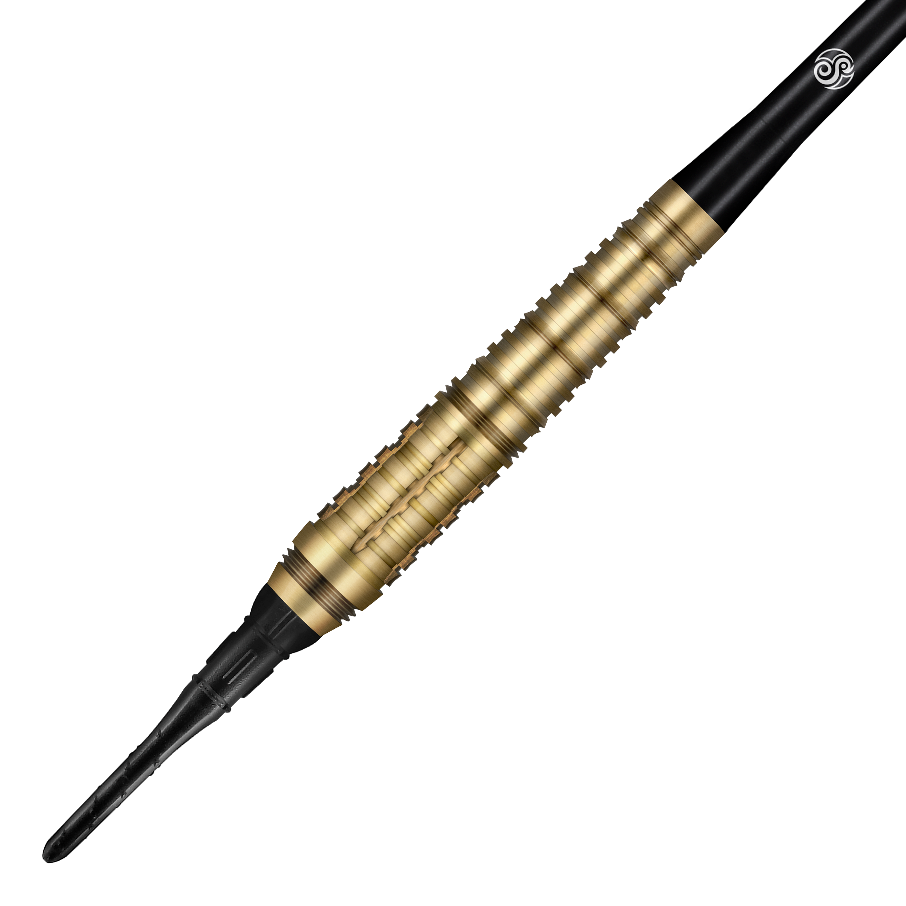 Shot Redline Mach 1 soft darts - 20g Auf dem Bild ist ein Shot Redline Mach 1 Softdart mit einem Gewicht von 20g zu sehen. Der Dartpfeil hat einen goldfarbenen, geriffelten Griff und eine schwarze Spitze.