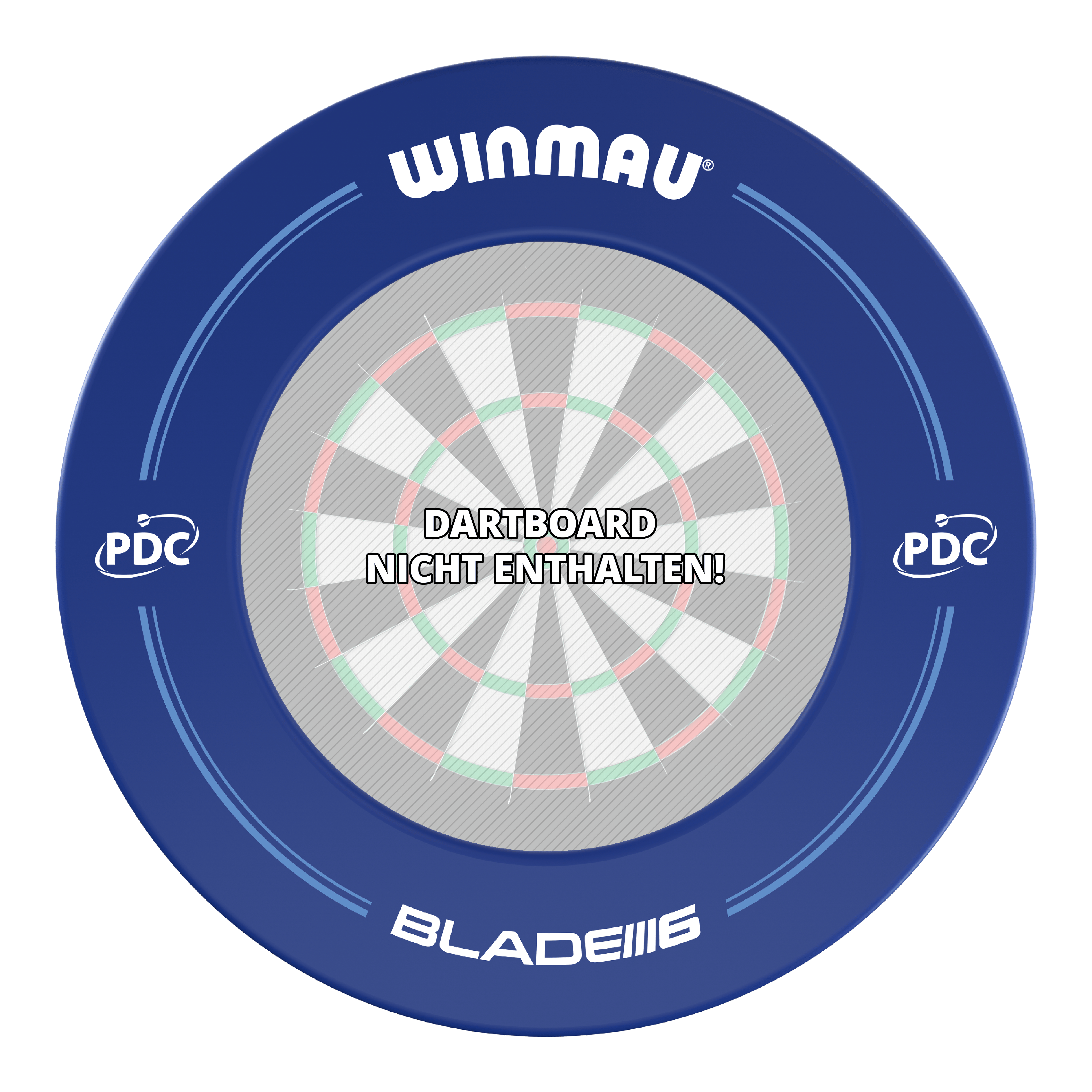 Winmau PDC Dartboard Surround - Blue Das Bild zeigt einen blauen Winmau PDC Dartboard Surround. In der Mitte steht der Hinweis "Dartboard nicht enthalten!".