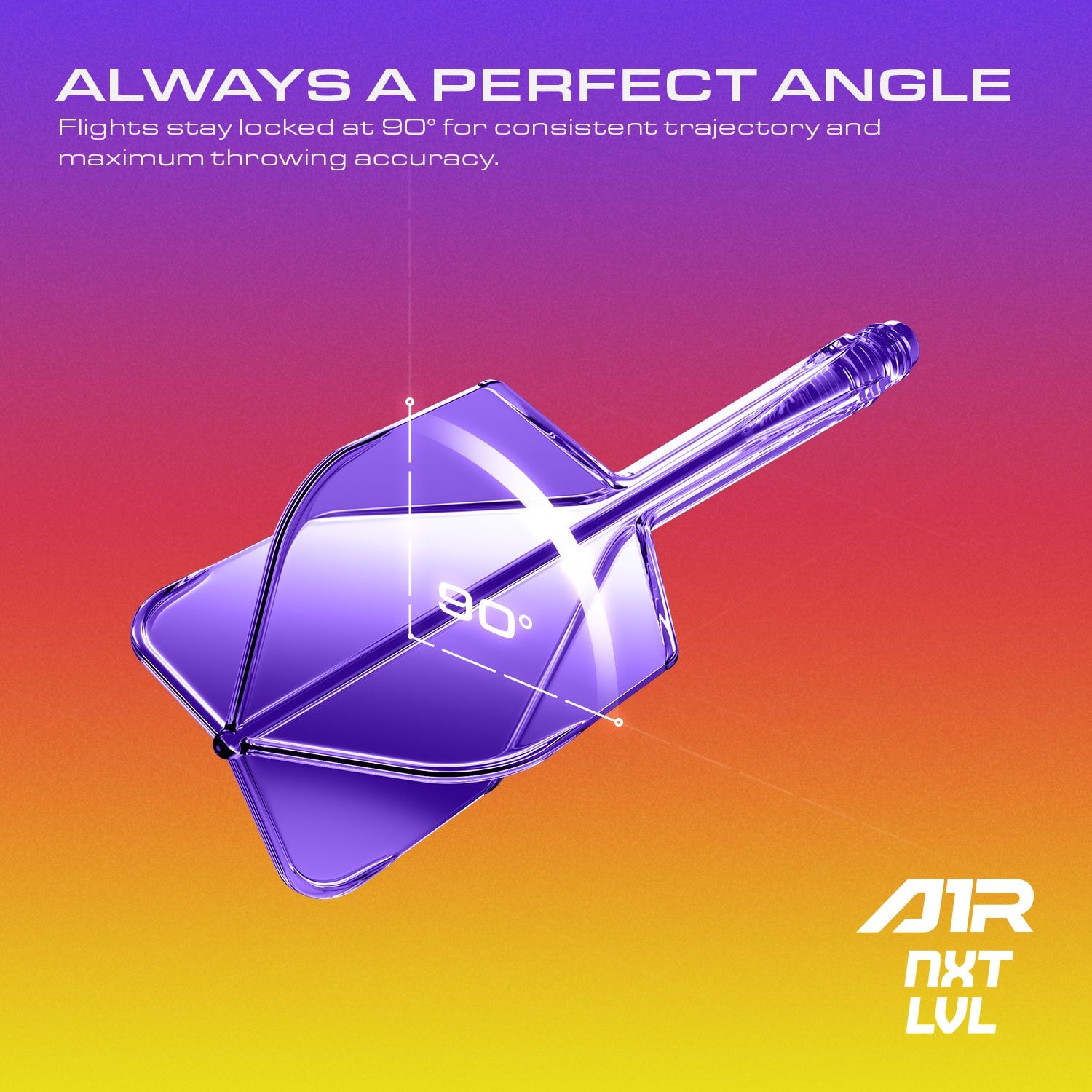 GOAT A1R No6 Flight Shaft System - Neon Purple Das Bild zeigt das GOAT A1R No6 Flight-Shaft-System in Neon Lila. Dies ist ein Dart-Zubehörteil für präzises Spielen.