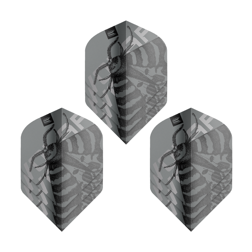 Target Pro Ultra Volar No2 Standard Flights - 3 sets Das Bild zeigt drei Sets Target Pro Ultra Volar No2 Standard Flights. Auf den Flights ist ein grafisches Insektenmotiv in Schwarz-Weiß zu sehen.