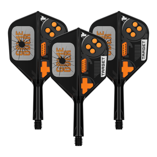 Das Bild zeigt ein Set von Dart Flights. Es handelt sich um das Modell 410576 Target K-Flex GameOver No6 Flights 19mm 1Set.