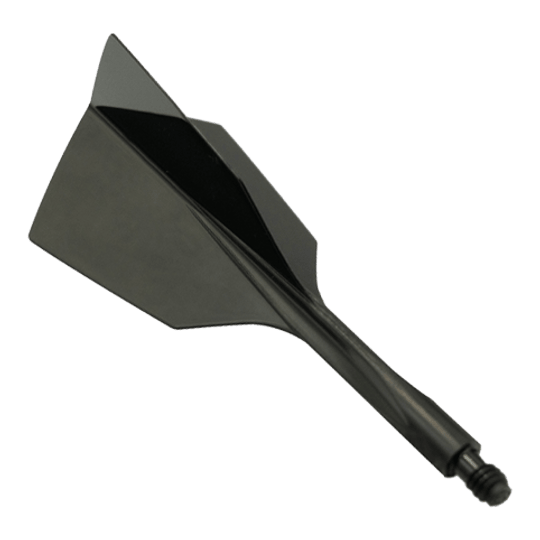 Condor Ax 120 Flight System Black - Narrow Das Bild zeigt das Produkt "Condor Axe 120 Flight-System Black - Narrow". Es handelt sich um einen schwarzen, schmalen Dartflight mit integriertem Schaft.
