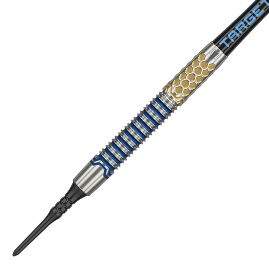 Target Josh Rock GEN1 Soft Darts - 20g Dies ist der Target Josh Rock GEN1 Softdart mit einem Gewicht von 20g. Der Dartpfeil hat ein auffälliges Design mit blauen und goldenen Akzenten.