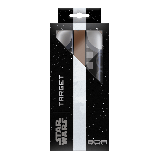 Target Star Wars Boa Dartcase - Mandalorian Dieses Bild präsentiert das Target Star Wars Boa Dartcase - Mandalorian. Das Dartcase ist im Stil der Mandalorian-Serie gestaltet.