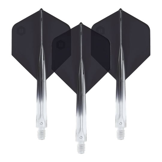 Unicorn Forge Two Tone No2 Standard Flights - Clear Black Die Unicorn Forge Two Tone No2 Standard Flights in Schwarz sind hier abgebildet. Das Produkt besteht aus klaren und schwarzen Dartflights.