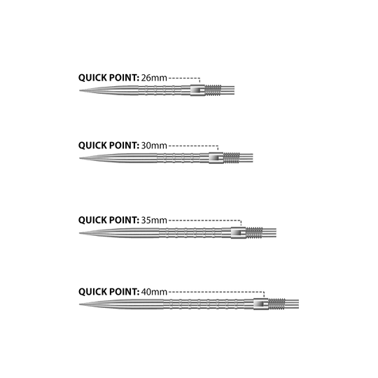Das Bild zeigt Harrows Quick Point Heavy Metal Dartspitzen in Silber. Diese Dartspitzen bieten eine gute Griffigkeit und Langlebigkeit.