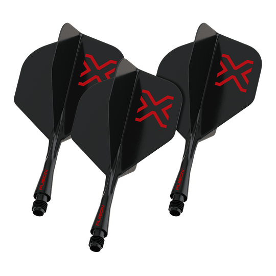 Das Foto zeigt einen Artikel namens 8863_Winmau_Fusion_Blade_X_No2_Standard_Flights_Schwarz_22mm_1Set. Vermutlich handelt es sich um ein Set schwarzer Dart-Flights der Größe 22mm.