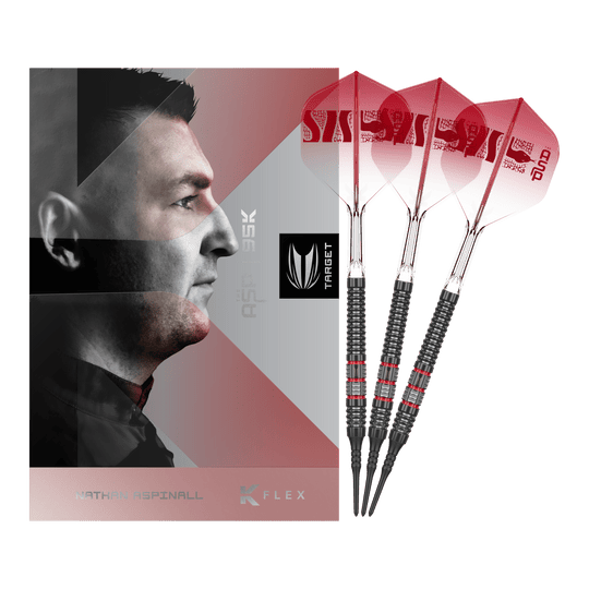 Target Nathan Aspinall 95K Soft Darts - 18g Dieses Bild zeigt die Target Nathan Aspinall 95K Softdarts - 18g in der Komplettansicht. Die Dartpfeile bestechen durch ihr hochwertiges Design.