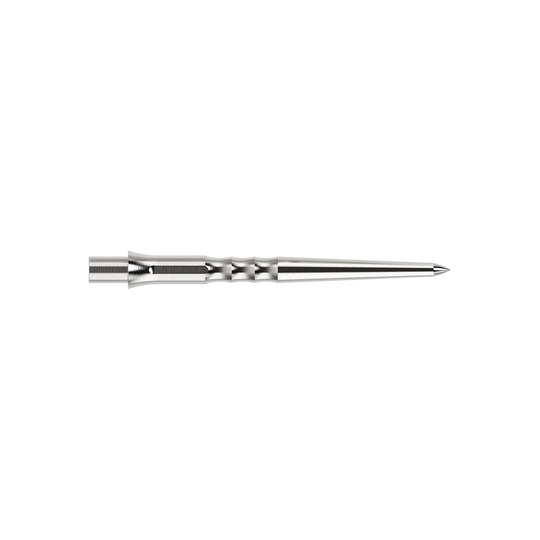Caliburn System steel dart tips - Ripple - NoLip - silver Das Bild zeigt eine silberne Caliburn Evo System Steeldartspitze Ripple NoLip, 28 mm lang. Die Spitze ist einzeln abgebildet.
