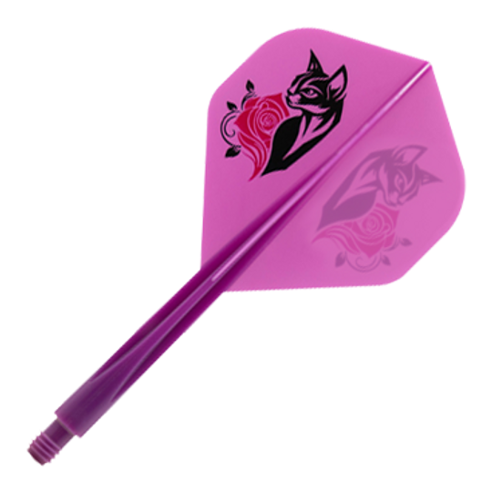 Hier sieht man das Condor AXE Black Cat Purple Standard Flight-Shaft-System. Das Produkt kombiniert Flight und Shaft in einer robusten Einheit.