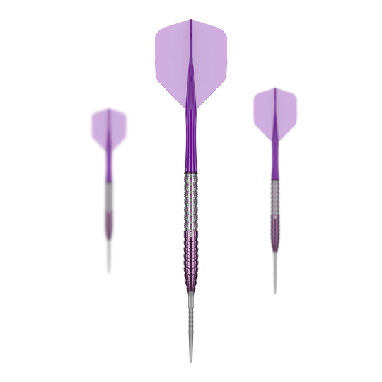 Das Bild zeigt die Caliburn Awakening E.T. Steeldarts. Es handelt sich um ein Set Steeldarts für Dartspieler.