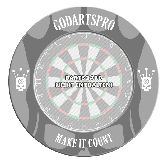 Go Darts Pro Dartboard Surround Bild eines Dartboard-Surrounds in grauer Farbe. Das Produkt unterstützt den Schutz der Wand beim Dartspielen.