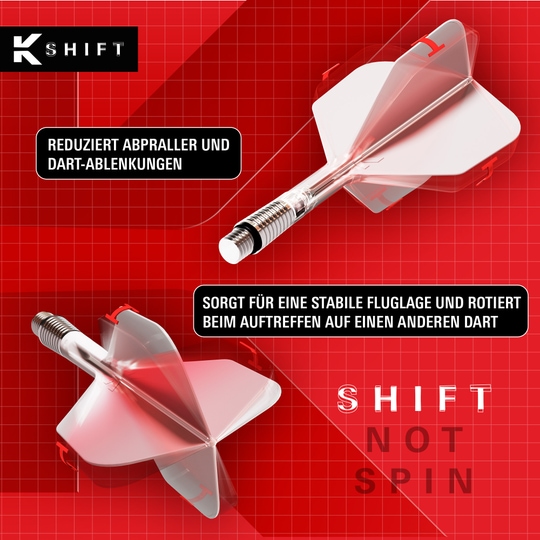 Abgebildet ist das Produkt Target K-Shift No2 Standard Flights in Weiß. Die Abbildung betont das Aussehen und die Details dieser Dart Flights.