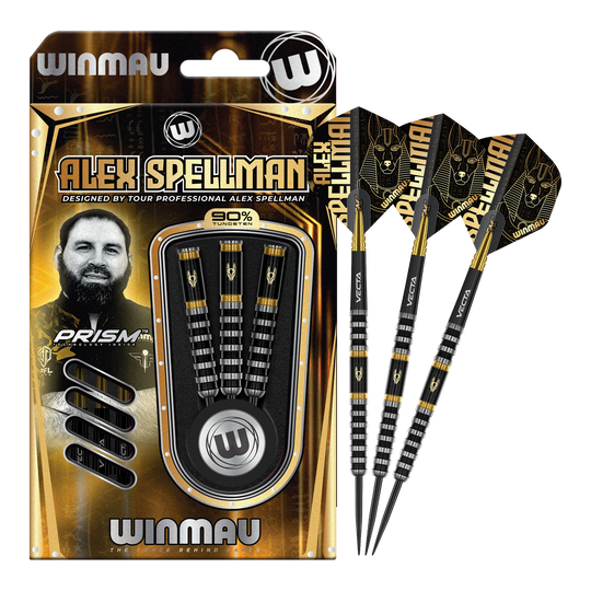 Winmau Alex Spellman Steeldarts werden auf diesem Bild vollständig gezeigt. Das Produkt ist für professionelle und Hobbyspieler geeignet.