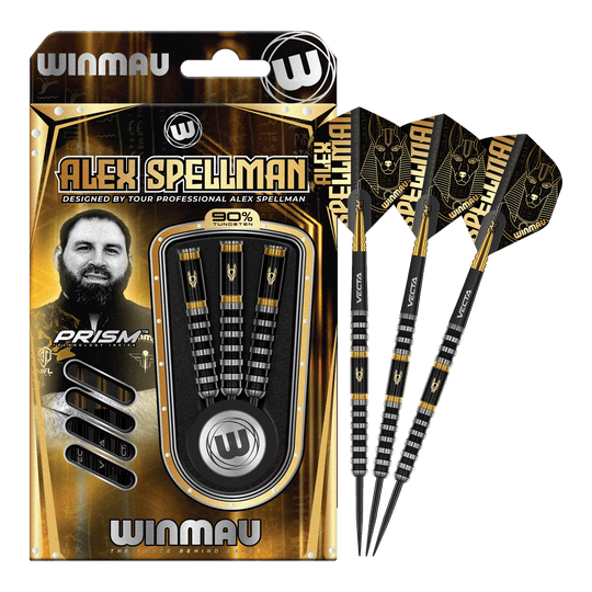 Winmau Alex Spellman steel darts Winmau Alex Spellman Steeldarts werden auf diesem Bild vollständig gezeigt. Das Produkt ist für professionelle und Hobbyspieler geeignet.