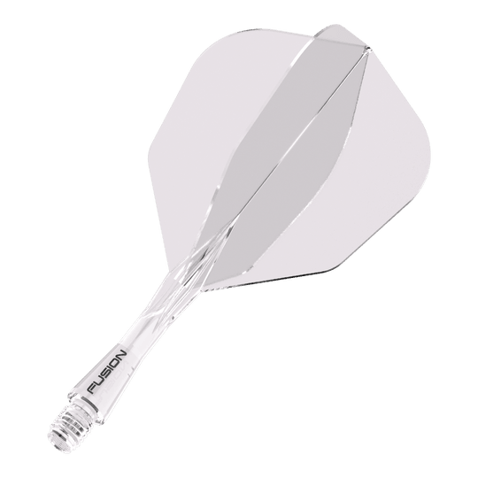 Winmau Fusion Flight Shaft System No6 Clear Das Bild zeigt das Produkt "Winmau Fusion Flight-Shaft-System No6 Clear". Es handelt sich um ein durchsichtiges Flight- und Schaftsystem für Dartpfeile.